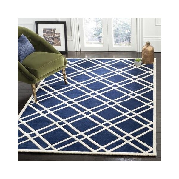Safavieh 2 Ft. x 3 Ft. Rectangle- Contemporary Chatham Dark Blue And Ivory Hand Tufted Rug - CHT740C-2