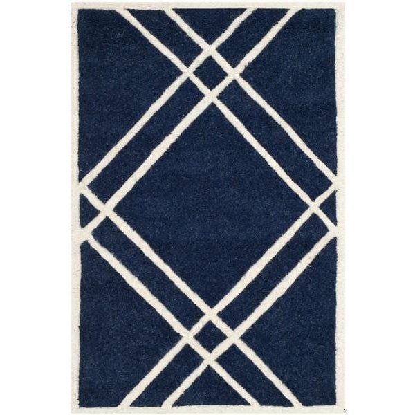 Safavieh 2 Ft. x 3 Ft. Rectangle- Contemporary Chatham Dark Blue And Ivory Hand Tufted Rug - CHT740C-2