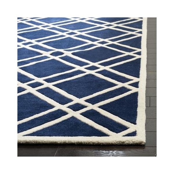 Safavieh 2 Ft. x 3 Ft. Rectangle- Contemporary Chatham Dark Blue And Ivory Hand Tufted Rug - CHT740C-2