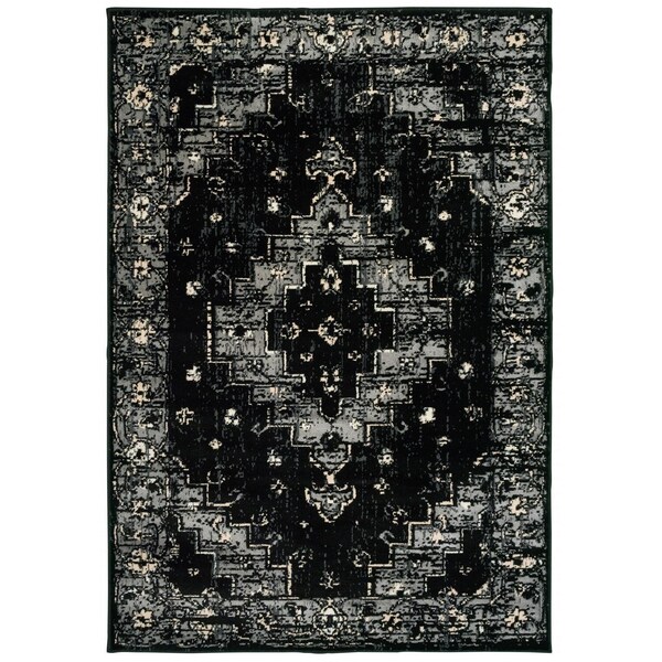 Homeroots 5 x 7 ft. Black Medallion Oriental Area Rug - 395770