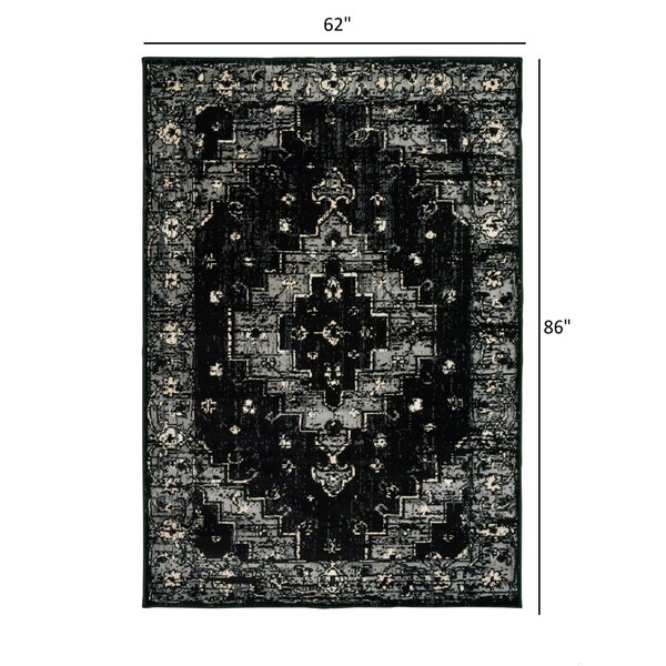 Homeroots 5 x 7 ft. Black Medallion Oriental Area Rug - 395770