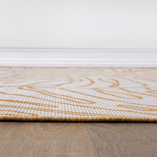 World Rug Gallery Contemporary Tropical Leaves Weather Resistant Indoor/Outdoor Runner Rug 2' x 7' Yellow - 4031YELLOW2X7