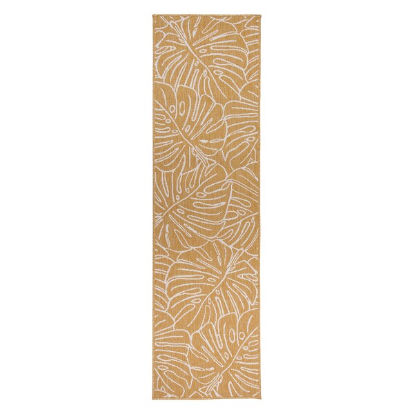World Rug Gallery Contemporary Tropical Leaves Weather Resistant Indoor/Outdoor Runner Rug 2' x 7' Yellow - 4031YELLOW2X7