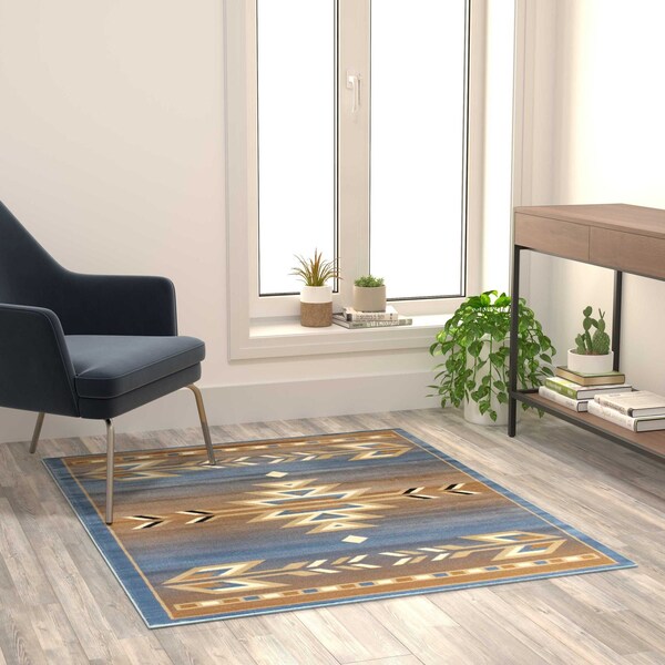 Flash Furniture Blue 4 x 5 Southwestern Style Patterned Area Rug - OKR-RG1113-45-BL-GG