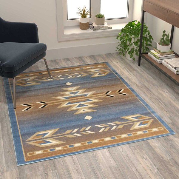 Flash Furniture Blue 4 x 5 Southwestern Style Patterned Area Rug - OKR-RG1113-45-BL-GG