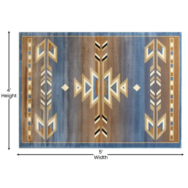 Flash Furniture Blue 4 x 5 Southwestern Style Patterned Area Rug - OKR-RG1113-45-BL-GG