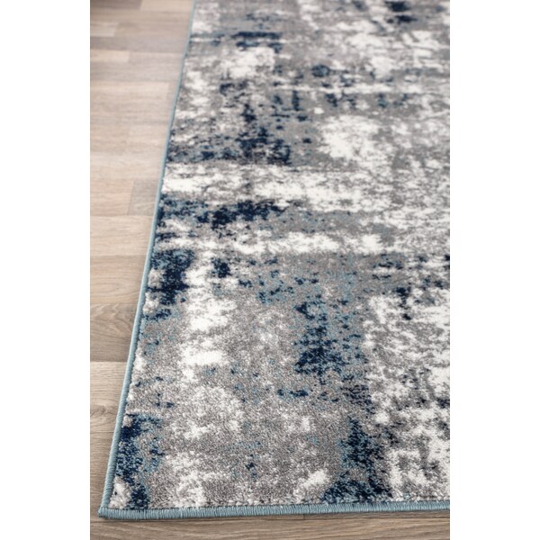 World Rug Gallery Contemporary Abstract Distressed Runner Rug 2' x 7' Blue - 915BLUE2X7