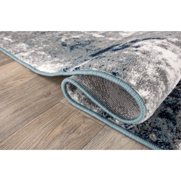 World Rug Gallery Contemporary Abstract Distressed Runner Rug 2' x 7' Blue - 915BLUE2X7