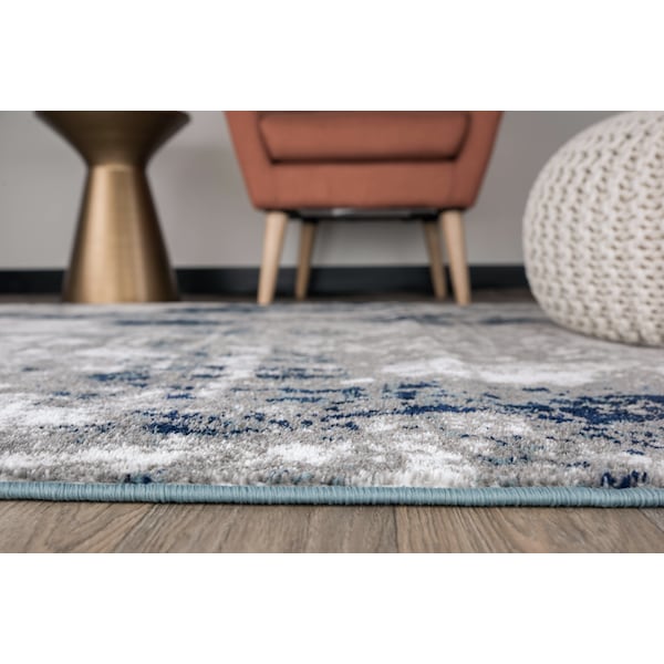 World Rug Gallery Contemporary Abstract Distressed Runner Rug 2' x 7' Blue - 915BLUE2X7