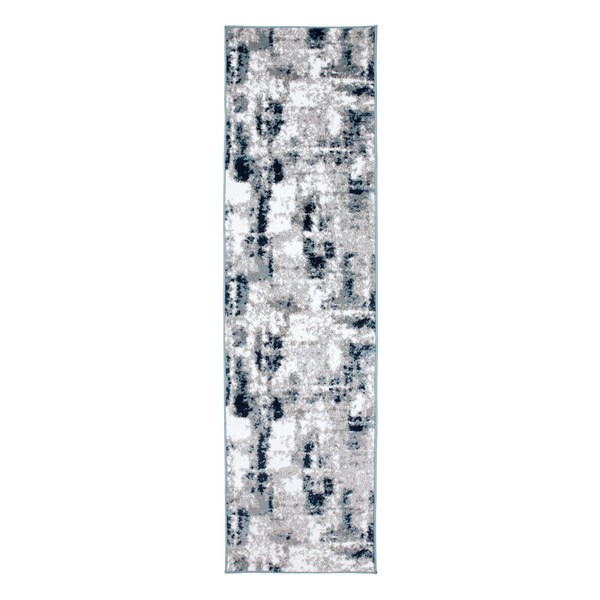 World Rug Gallery Contemporary Abstract Distressed Runner Rug 2' x 7' Blue - 915BLUE2X7