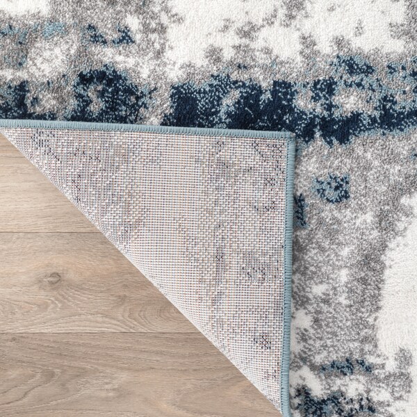 World Rug Gallery Contemporary Abstract Distressed Runner Rug 2' x 7' Blue - 915BLUE2X7