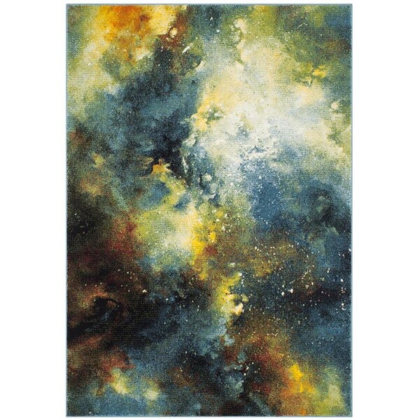 Flowers First 2 ft. 7 in. x 5 ft. Galaxy Power Loomed Area Rug, Blue & Multi Color - Small Rectangle - FL1860176