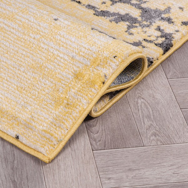 World Rug Gallery Abstract Design Distressed Non Shedding Soft Area Rug 2' x 7' Yellow - 392YELLOW2X7