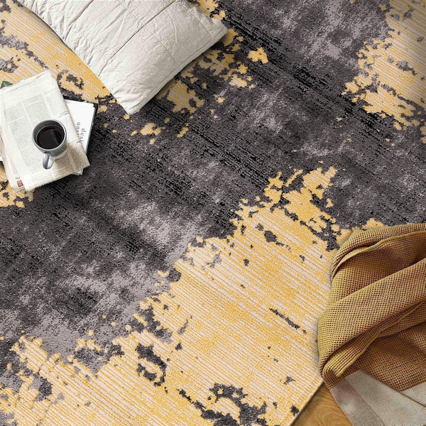 World Rug Gallery Abstract Design Distressed Non Shedding Soft Area Rug 2' x 7' Yellow - 392YELLOW2X7