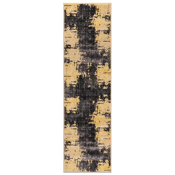 World Rug Gallery Abstract Design Distressed Non Shedding Soft Area Rug 2' x 7' Yellow - 392YELLOW2X7
