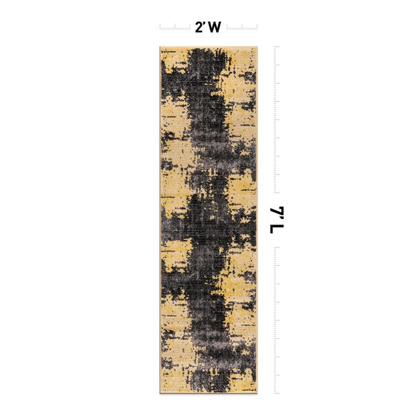 World Rug Gallery Abstract Design Distressed Non Shedding Soft Area Rug 2' x 7' Yellow - 392YELLOW2X7