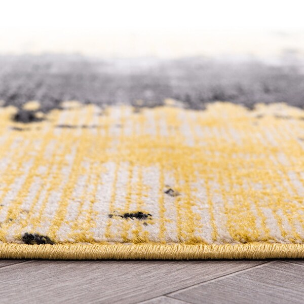 World Rug Gallery Abstract Design Distressed Non Shedding Soft Area Rug 2' x 7' Yellow - 392YELLOW2X7