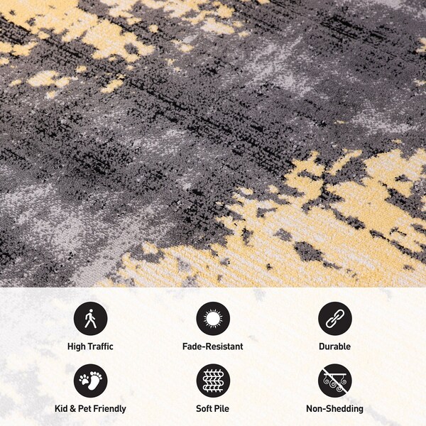 World Rug Gallery Abstract Design Distressed Non Shedding Soft Area Rug 2' x 7' Yellow - 392YELLOW2X7