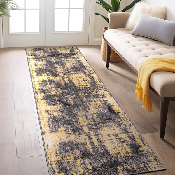 World Rug Gallery Contemporary Abstract Design Non Shedding Soft Area Rug 2' x 7' Yellow - 401YELLOW2X7