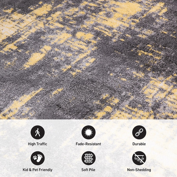 World Rug Gallery Contemporary Abstract Design Non Shedding Soft Area Rug 2' x 7' Yellow - 401YELLOW2X7