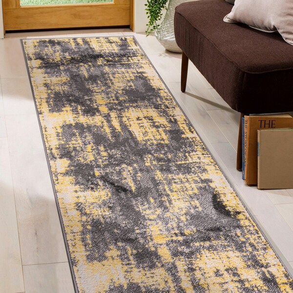 World Rug Gallery Contemporary Abstract Design Non Shedding Soft Area Rug 2' x 7' Yellow - 401YELLOW2X7