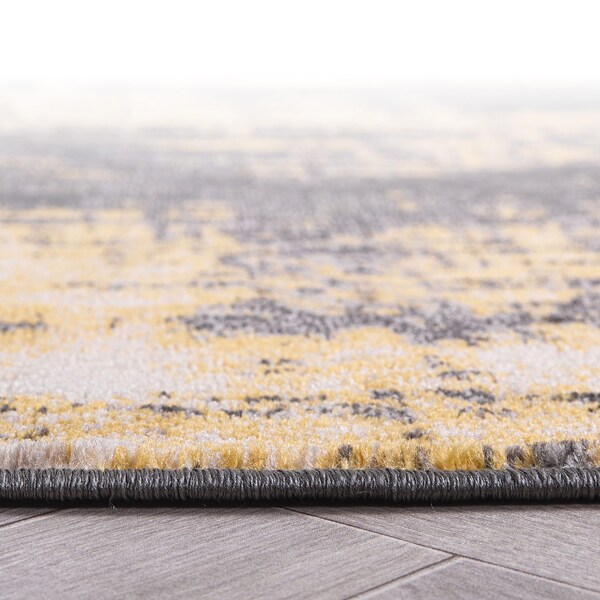 World Rug Gallery Contemporary Abstract Design Non Shedding Soft Area Rug 2' x 7' Yellow - 401YELLOW2X7