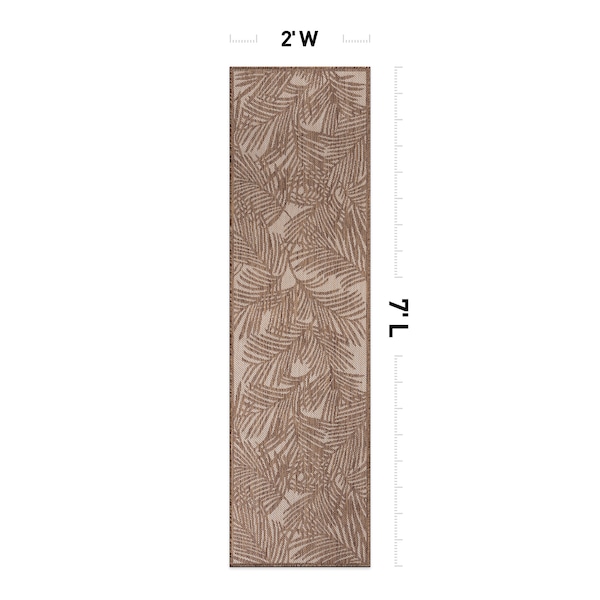 World Rug Gallery Contemporary Palm Leaf Textured Flat Weave Indoor/Outdoor Area Rug 2' x 7' Brown - 118BROWN2X7