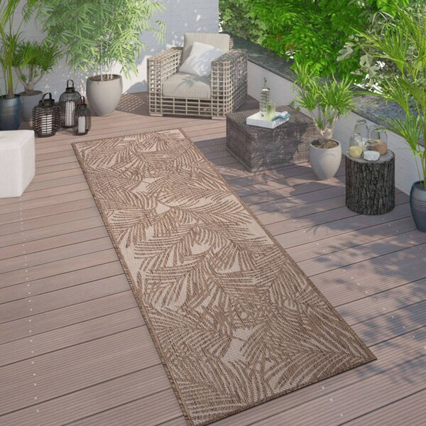World Rug Gallery Contemporary Palm Leaf Textured Flat Weave Indoor/Outdoor Area Rug 2' x 7' Brown - 118BROWN2X7