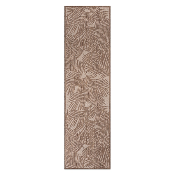 World Rug Gallery Contemporary Palm Leaf Textured Flat Weave Indoor/Outdoor Area Rug 2' x 7' Brown - 118BROWN2X7