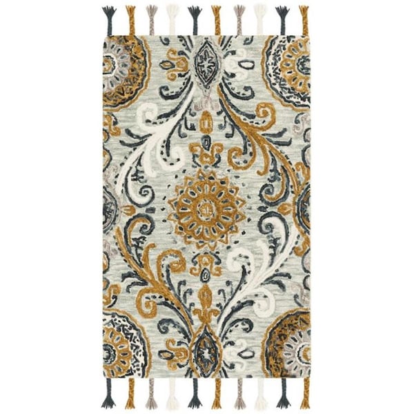 Safavieh 3 x 5 ft. Suzani Hand Hooked Rug, Small Rectangle - Light Green and Ivory - SZN209A-3