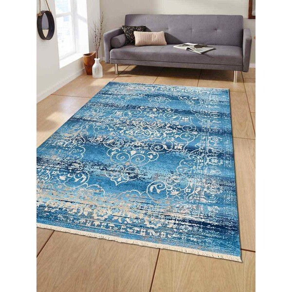Jensendistributionservices 2 ft. x 3 ft. 10 in. Machine Woven Crossweave Polyester Oriental Rectangle Area Rug, Blue - MI1554837