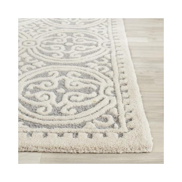 Safavieh Cambridge Hand Tufted Rectangle Rug- Silver - Ivory- 2 ft. 6 in. x 20 ft. - CAM123D-220