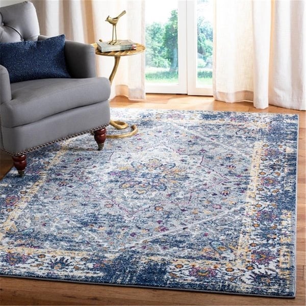 Safavieh Power Loomed 4 x 6 ft. Evoke Traditional RugGrey & Navy Rectangle - EVK288N-4