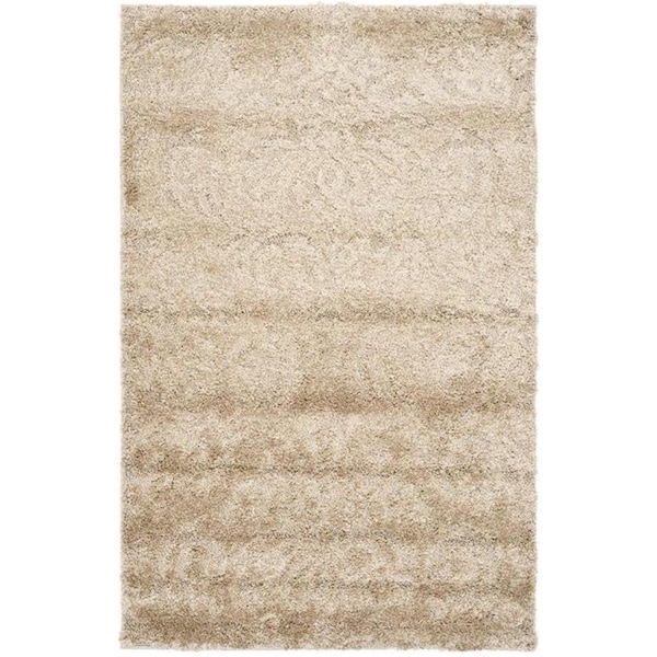 Safavieh 6 x 9 ft. Power Loomed Medium Rectangle Shag RugBeige & Cream - SG460-1311-6