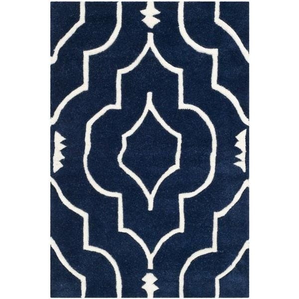 Safavieh Chatham Hand Tufted Rectangle Rug- Dark Blue - Ivory- 2 ft. 3 in. x 9 ft. - CHT736C-29