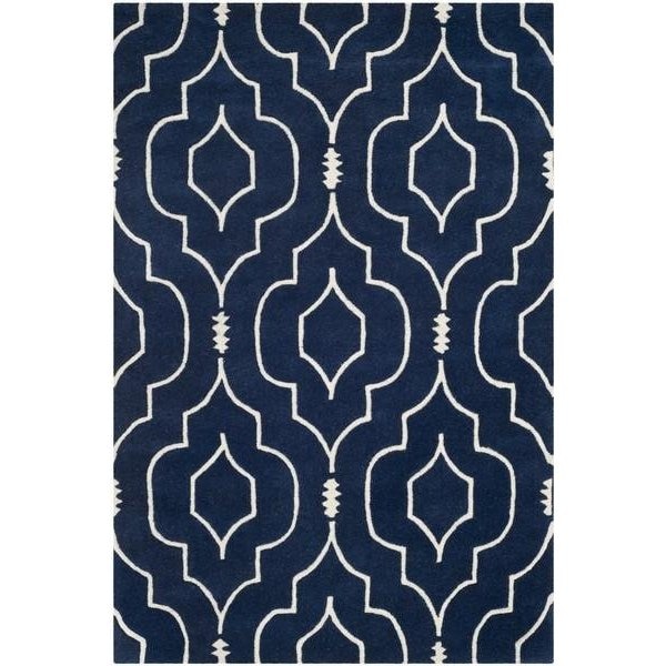Safavieh Chatham Hand Tufted Rectangle Rug- Dark Blue - Ivory- 2 ft. 3 in. x 9 ft. - CHT736C-29