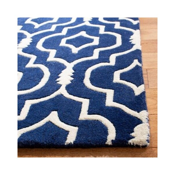 Safavieh Chatham Hand Tufted Rectangle Rug- Dark Blue - Ivory- 2 ft. 3 in. x 9 ft. - CHT736C-29