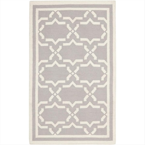 Safavieh 4 Ft. X 6 Ft. Small Rectangle Contemporary Dhurries- Grey And Ivory- Flatweave Rug - DHU545G-4