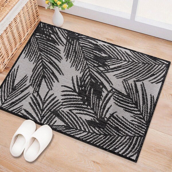 World Rug Gallery Contemporary Distressed Leaves Textured Flat Weave Indoor/Outdoor Area Rug 2' x 3' Black - 117BLACK2X3
