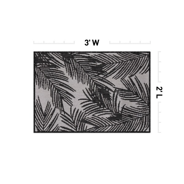 World Rug Gallery Contemporary Distressed Leaves Textured Flat Weave Indoor/Outdoor Area Rug 2' x 3' Black - 117BLACK2X3