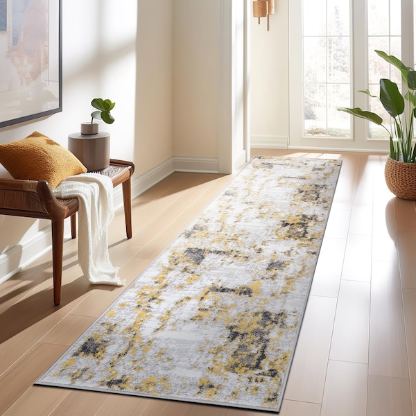 World Rug Gallery Contemporary Chic Abstract Design Runner Rug 2'x7' Yellow - 937YELLOW2X7
