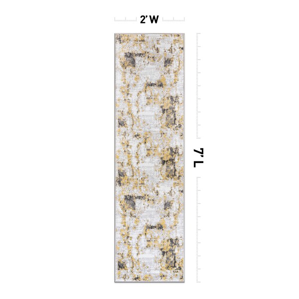 World Rug Gallery Contemporary Chic Abstract Design Runner Rug 2'x7' Yellow - 937YELLOW2X7