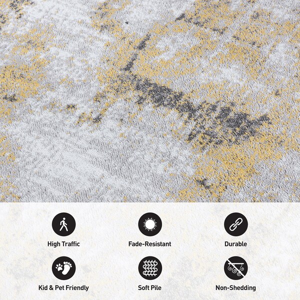 World Rug Gallery Contemporary Chic Abstract Design Runner Rug 2'x7' Yellow - 937YELLOW2X7