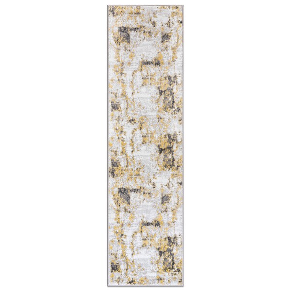 World Rug Gallery Contemporary Chic Abstract Design Runner Rug 2'x7' Yellow - 937YELLOW2X7