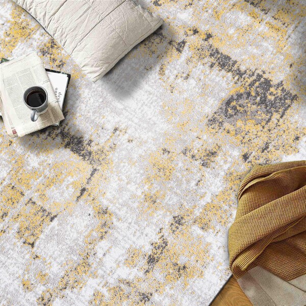 World Rug Gallery Contemporary Chic Abstract Design Runner Rug 2'x7' Yellow - 937YELLOW2X7