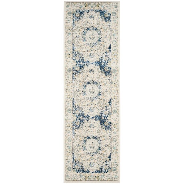 Safavieh Evoke Power Loomed Runner Rug, Ivory and Blue - 2 ft.-2 in. x 17 ft. - EVK220C-217