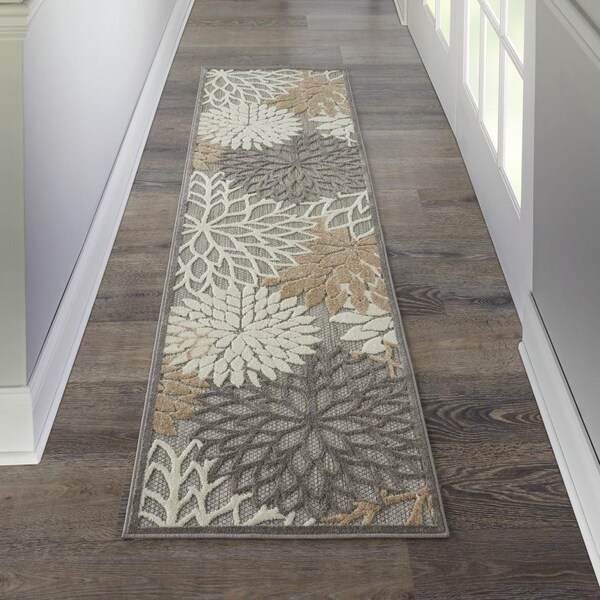 Homeroots 2 x 12 ft. Natural & Gray Indoor & Outdoor Runner Rug - 384654