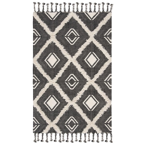 Safavieh Hand Knotted 9 x 12 ft. Kenya Bohemian RugBlack & Ivory Rectangle - KNY950Z-9