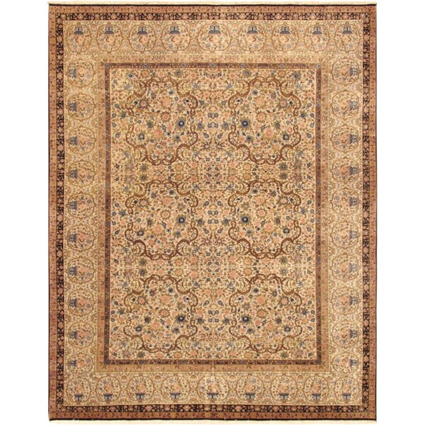 Pasargad Home Azerbaijan Collection Hand-Knotted Lamb's Wool Area Rug-13 ft. 9 in.  X 15 ft. 4 in.   Beige - 26288