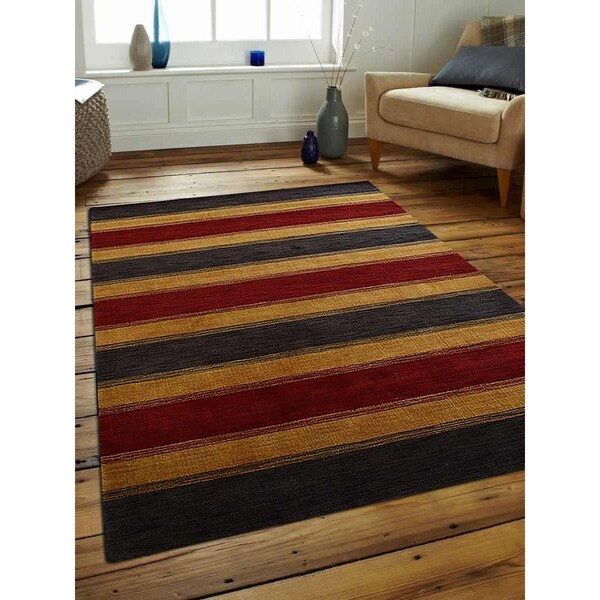 Jensendistributionservices 6 x 9 ft. Hand Knotted Gabbeh Wool Contemporary Rectangle Area Rug, Charcoal & Gold - MI1557617